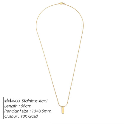 Emanco Men's Waterproof 18K Gold Plated Minimalist Pendant Necklace with Stainless Steel Wire Chain Link