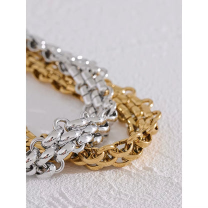 JINYOU 606 Waterproof 18K Gold Plated Stainless Steel Cuban Chain Necklace and Bracelet Set - Statement Fashion Jewelry