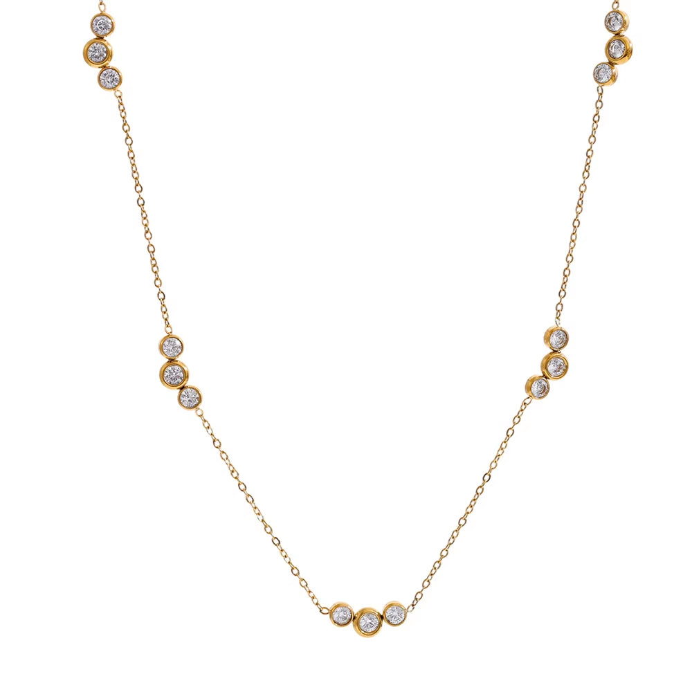 JINYOU 2932 Minimalist Zirconium Chain Necklace - Water-Resistant Stainless Steel Gold-Plated Accessory for Women's Everyday Wear