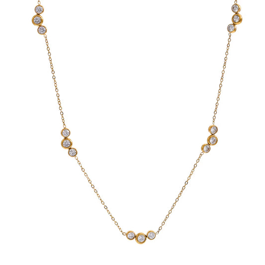 JINYOU 2932 Minimalist Zirconium Chain Necklace - Water-Resistant Stainless Steel Gold-Plated Accessory for Women's Everyday Wear