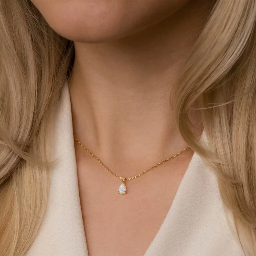 Stainless Steel Zircon Water Drop Birthstone Pendant Necklace - Available in 12 Colors, Ideal Jewelry Gift for Women