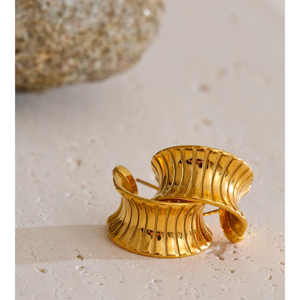 JINYOU 4400 Gold-Plated Stainless Steel Twisted Hoop Earrings - Minimalist Waterproof Design for Everyday Wear