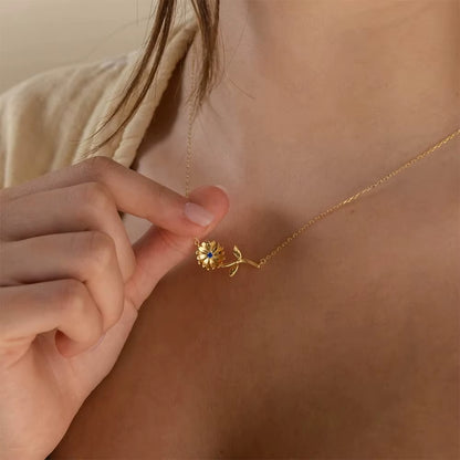 Chic Rhinestone Stainless Steel Birthstone Pendant Necklace with Rose Flower Design for Special Gifts