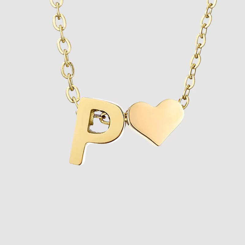 Emanco Personalized Initial Heart Necklace for Women - Gold Stainless Steel A-Z Letter Design