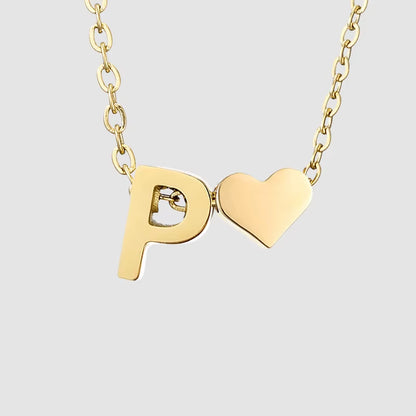 Emanco Personalized Initial Heart Necklace for Women - Gold Stainless Steel A-Z Letter Design