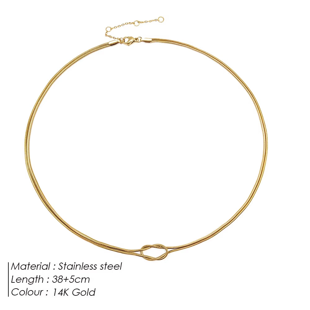 Emanco Jewelry Double-Layer Round Snake Chain Knotted Necklace in Stainless Steel - Minimalist Design