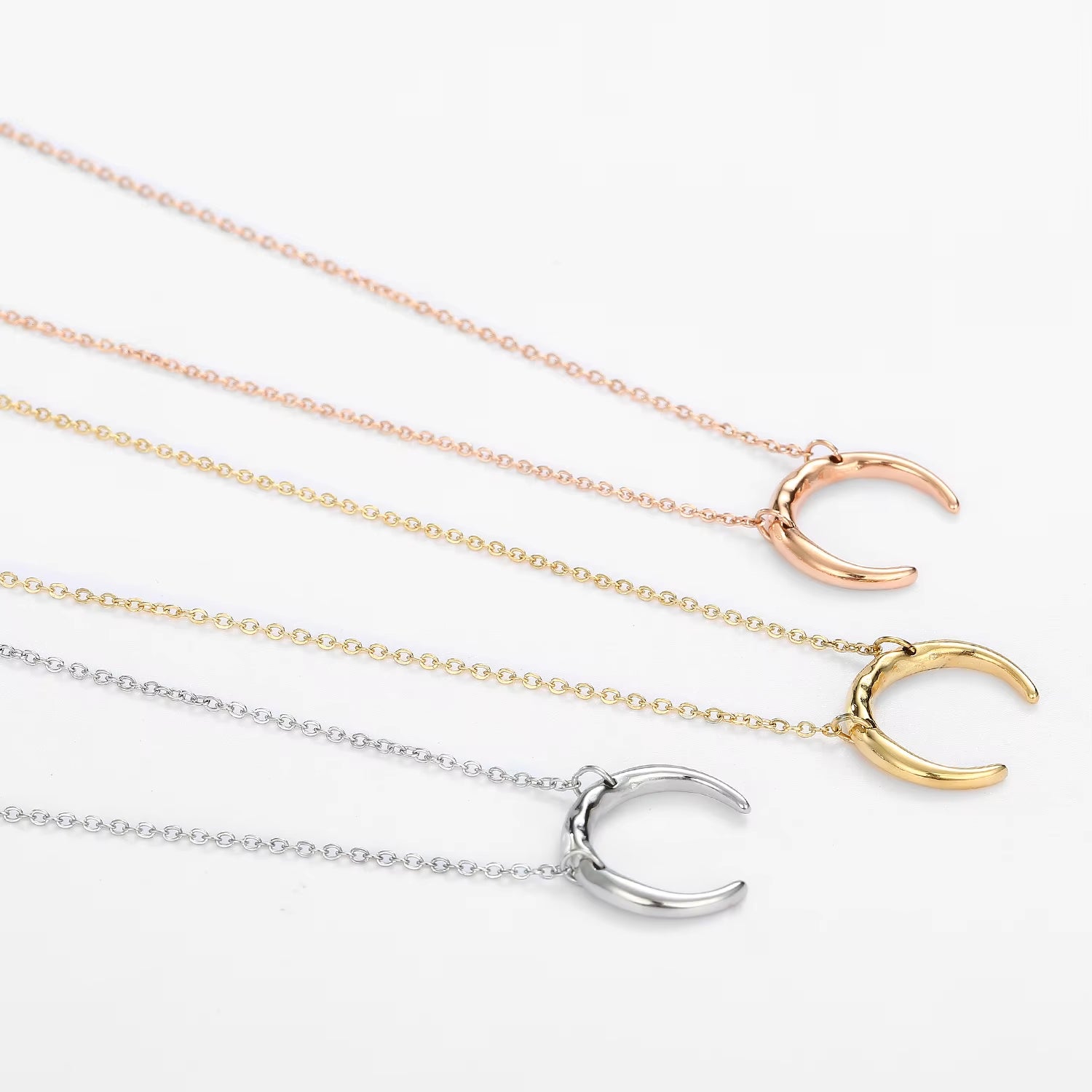 Emanco Contemporary Minimalist 316L Stainless Steel Crescent Half Moon Pendant Necklace for Women