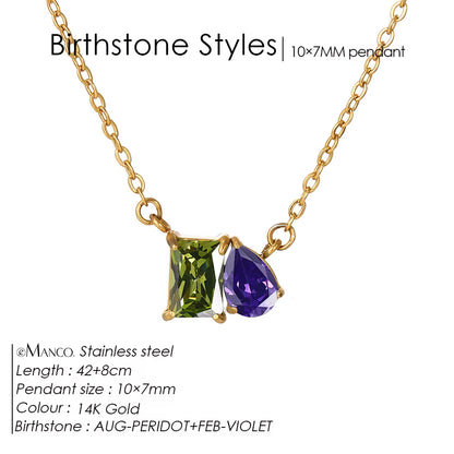 Emanco Elegant Non-Allergenic Korean Stainless Steel Birthstone Pendant Necklace with Zircon Water Drop Design, Gold Plated