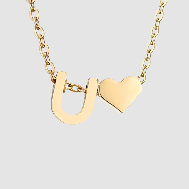 Emanco Personalized Initial Heart Necklace for Women - Gold Stainless Steel A-Z Letter Design