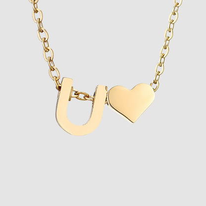 Emanco Personalized Initial Heart Necklace for Women - Gold Stainless Steel A-Z Letter Design