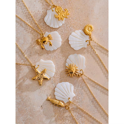 JINYOU 5016 Elegant Gold PVD Plated Waterproof Shell and Starfish Pendant Necklace for Summer Ocean Style - Wholesale Availability