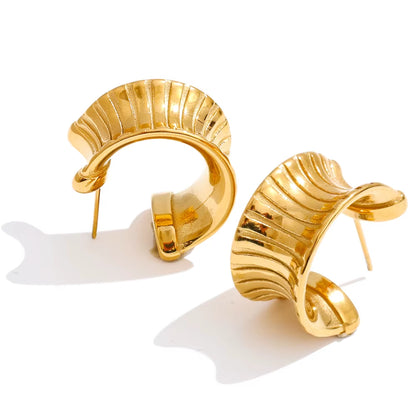 JINYOU 4400 Gold-Plated Stainless Steel Twisted Hoop Earrings - Minimalist Waterproof Design for Everyday Wear