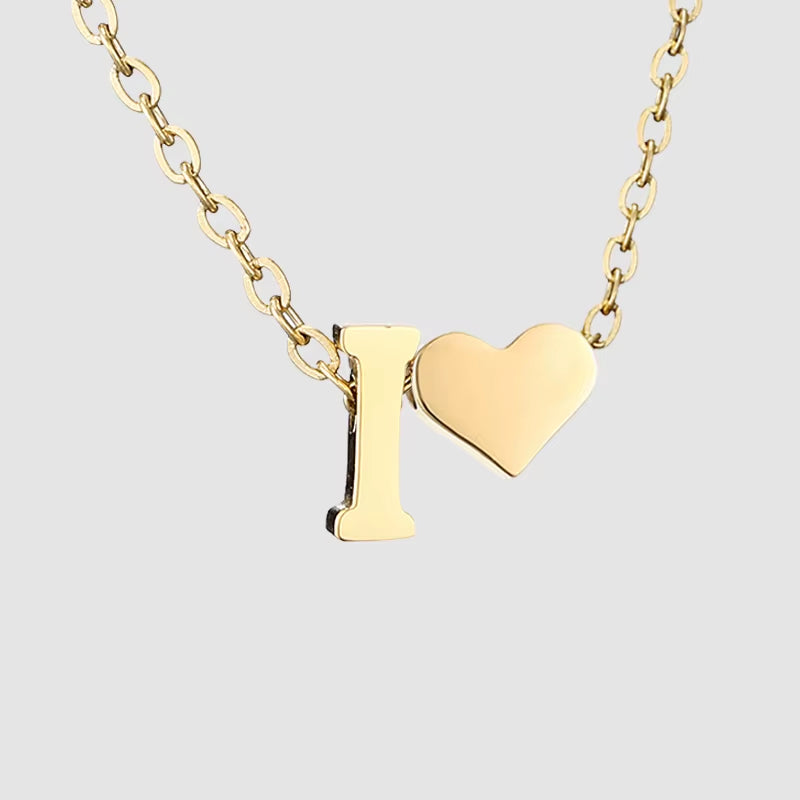 Emanco Personalized Initial Heart Necklace for Women - Gold Stainless Steel A-Z Letter Design