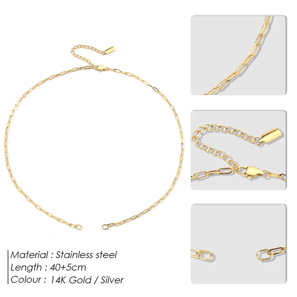 Emanco Gold Plated Stainless Steel Classic Paperclip Chain Link Necklace with Spring Loaded Connector for DIY Jewelry Enhancement