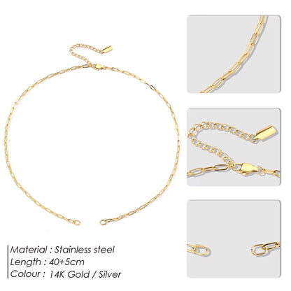Emanco Gold Plated Stainless Steel Classic Paperclip Chain Link Necklace with Spring Loaded Connector for DIY Jewelry Enhancement