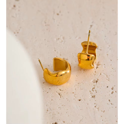 JINYOU 1060 Waterproof Stainless Steel Minimalist 18K Gold Plated Smooth Hoop Earrings for Everyday Wear