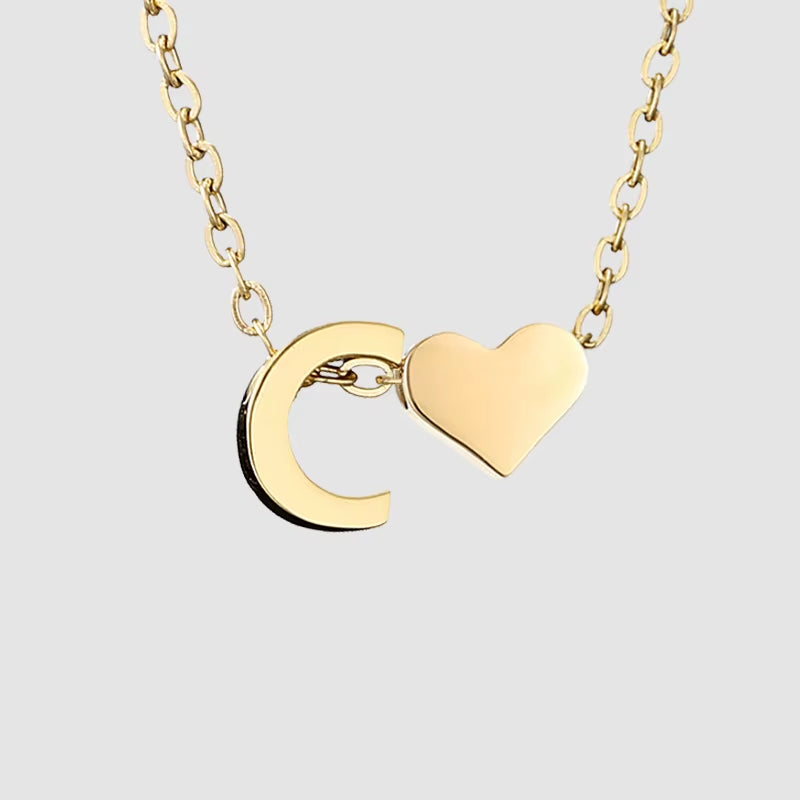 Emanco Personalized Initial Heart Necklace for Women - Gold Stainless Steel A-Z Letter Design