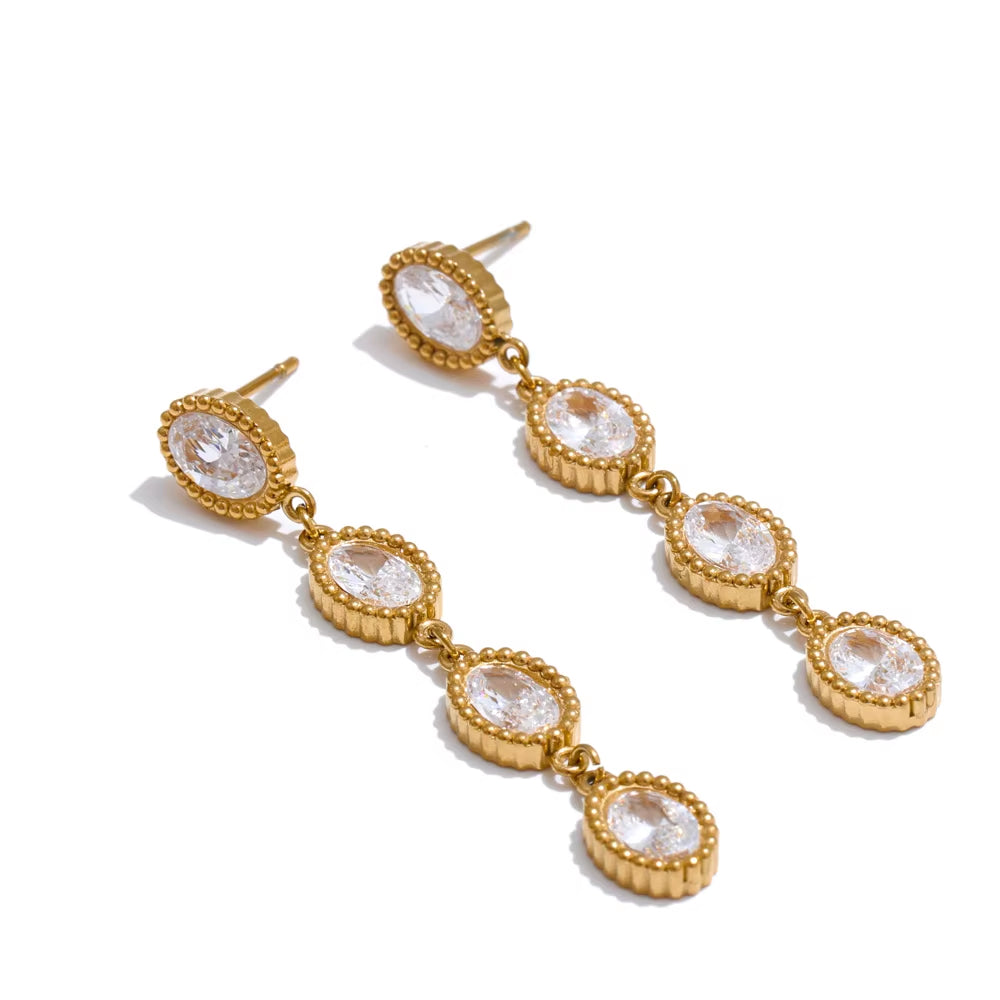 JINYOU 4935 Women's Stainless Steel Zircon Jewelry Set: Chain Bracelet and Drop Earrings Gift