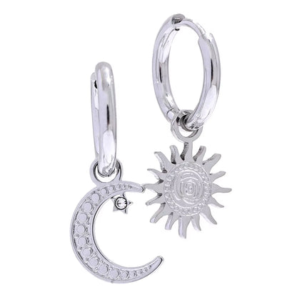 JINYOU 1769 High Quality 18K Metal Gold Color Asymmetry Earrings Stainless Steel Sun Moon Hoop Earrings