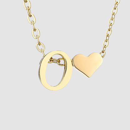 Emanco Personalized Initial Heart Necklace for Women - Gold Stainless Steel A-Z Letter Design
