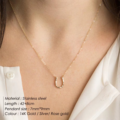 Emanco Elegant 316 Stainless Steel European Design Gold Women's Moon Crescent U-Shaped Pendant Necklace