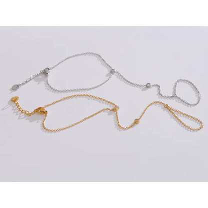 JINYOU 4547 Zircon Bead Chain Bracelet - PVD 16K Gold Plated Stainless Steel Finger Bracelet for Women