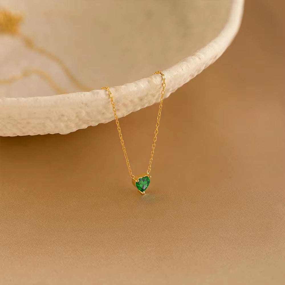 Stainless Steel and 14K Gold Heart-Shaped Birthstone Pendant Necklace for Women with Zircon Accents