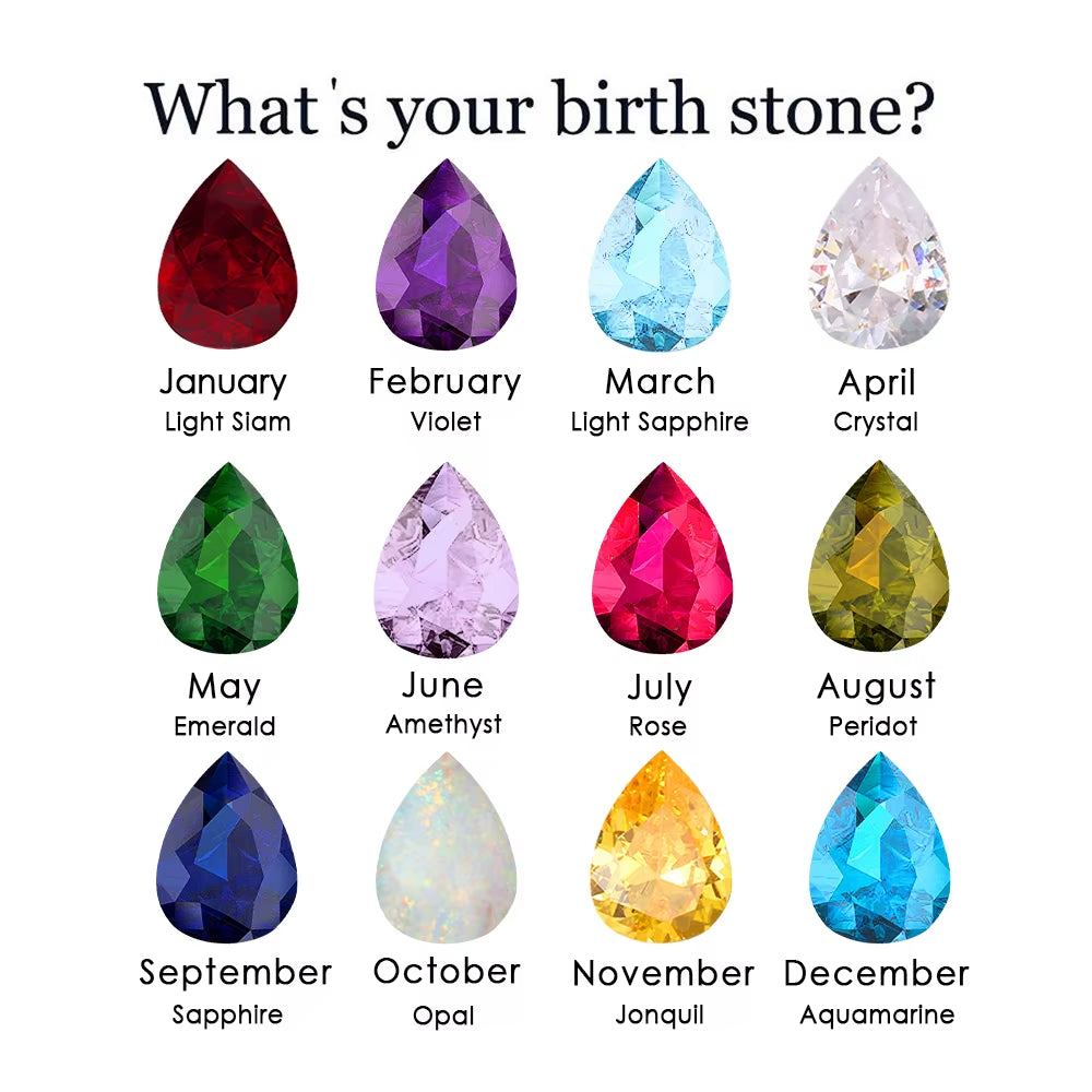 Stainless Steel Zircon Water Drop Birthstone Pendant Necklace - Available in 12 Colors, Ideal Jewelry Gift for Women