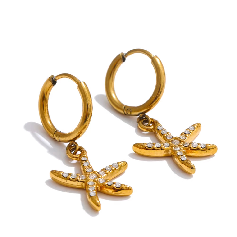 JINYOU YH1347A Custom Hypoallergenic Diamond Starfish and Crab Dangle Hoop Earrings