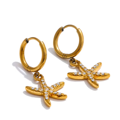 JINYOU YH1347A Custom Hypoallergenic Diamond Starfish and Crab Dangle Hoop Earrings
