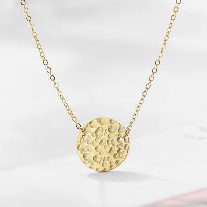 Emanco Women's 316 Stainless Steel 14K Gold-Plated Coin Necklace with Hammer Pattern Pendant