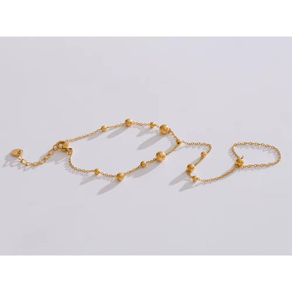JINYOU 4547 Zircon Bead Chain Bracelet - PVD 16K Gold Plated Stainless Steel Finger Bracelet for Women