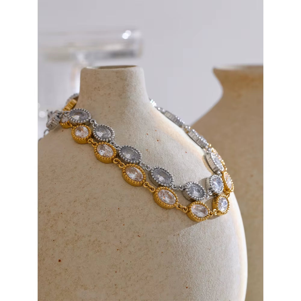 JINYOU 4935 Women's Stainless Steel Zircon Jewelry Set: Chain Bracelet and Drop Earrings Gift