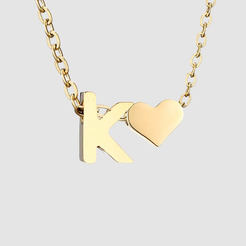 Emanco Personalized Initial Heart Necklace for Women - Gold Stainless Steel A-Z Letter Design
