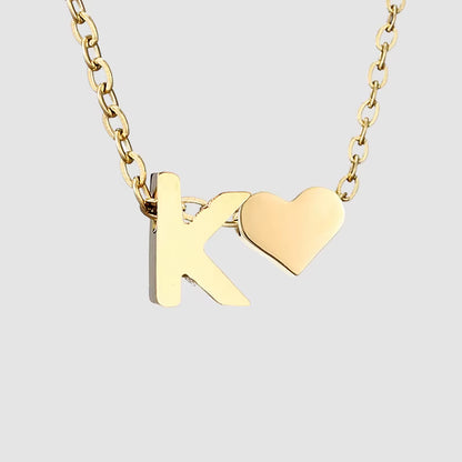 Emanco Personalized Initial Heart Necklace for Women - Gold Stainless Steel A-Z Letter Design