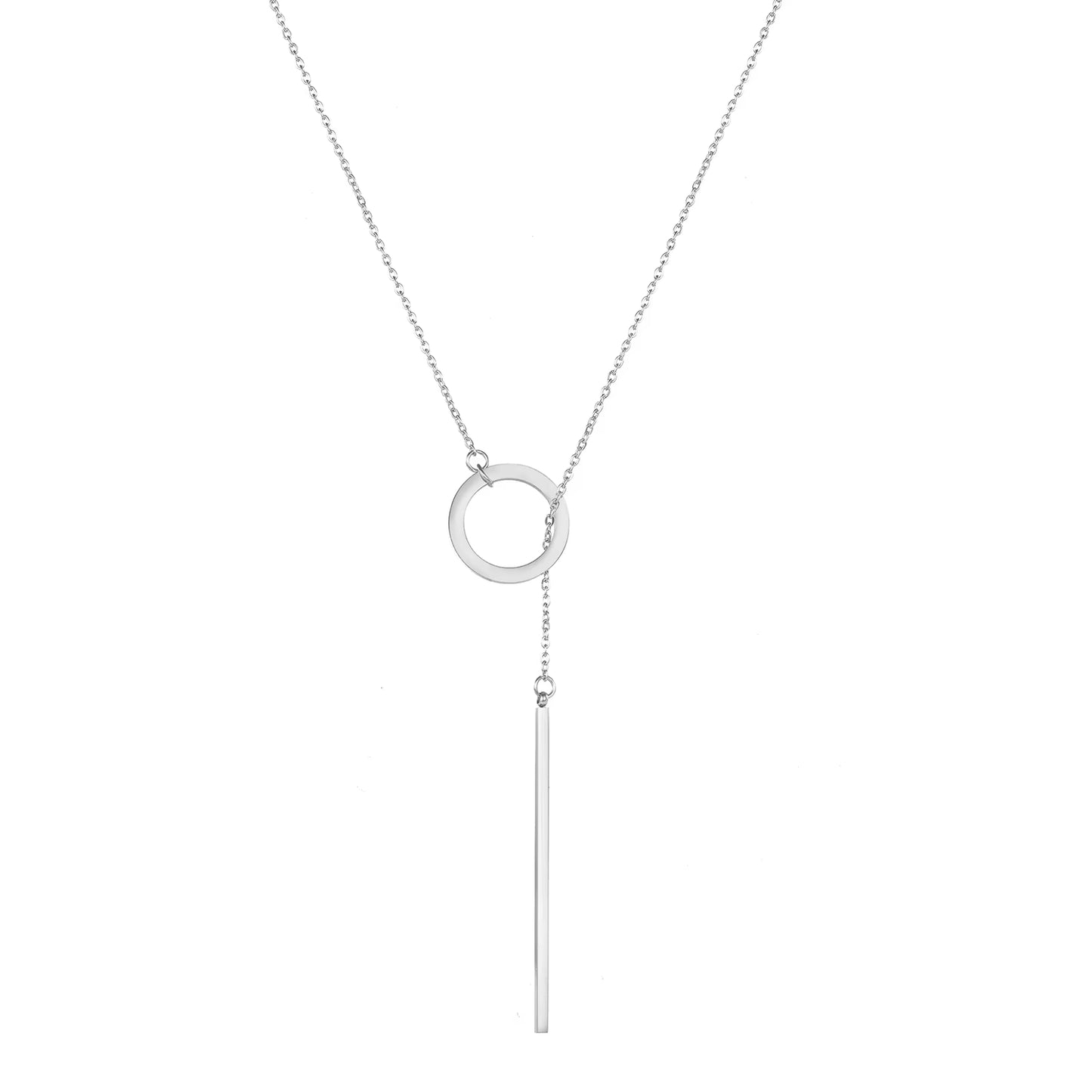 Emanco Women's Trendy Long Necklace with 316 Stainless Steel Circle Lariat Bar Pendant