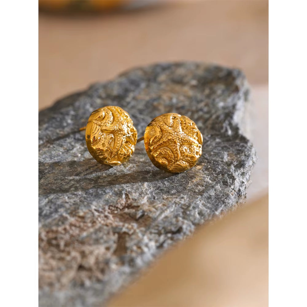 JINYOU 3429 Summer Stainless Steel Golden Waterproof Starfish Round Stud Earrings for Women