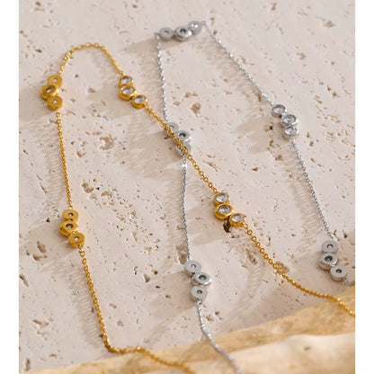 JINYOU 2932 Minimalist Zirconium Chain Necklace - Water-Resistant Stainless Steel Gold-Plated Accessory for Women's Everyday Wear