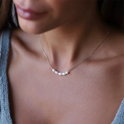 Stainless Steel 14K Gold Plated Chain Necklace with Natural Freshwater Pearls for Women - Drop Shipping Casual Jewelry