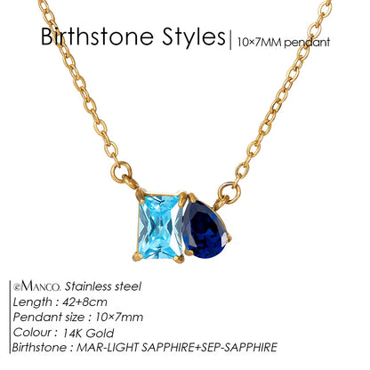 Emanco Elegant Non-Allergenic Korean Stainless Steel Birthstone Pendant Necklace with Zircon Water Drop Design, Gold Plated