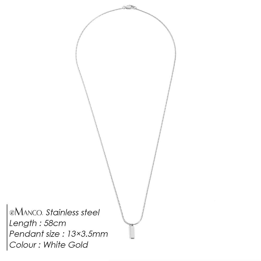 Emanco Men's Waterproof 18K Gold Plated Minimalist Pendant Necklace with Stainless Steel Wire Chain Link