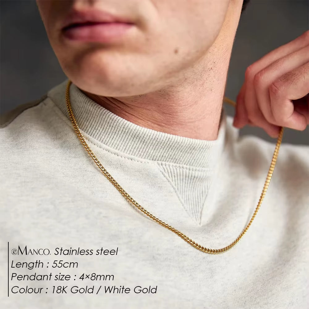 Emanco Men's Minimalist Pendant Necklace with 18K Gold-Plated Stainless Steel Cuban Chain