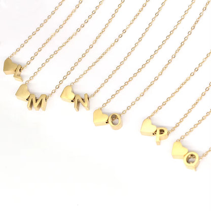 Emanco Personalized Initial Heart Necklace for Women - Gold Stainless Steel A-Z Letter Design