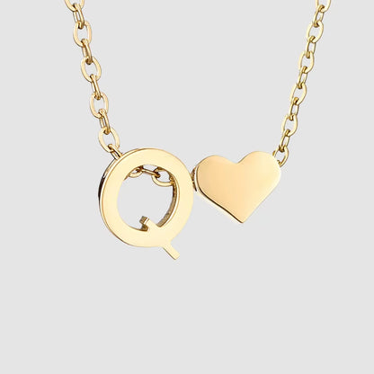 Emanco Personalized Initial Heart Necklace for Women - Gold Stainless Steel A-Z Letter Design