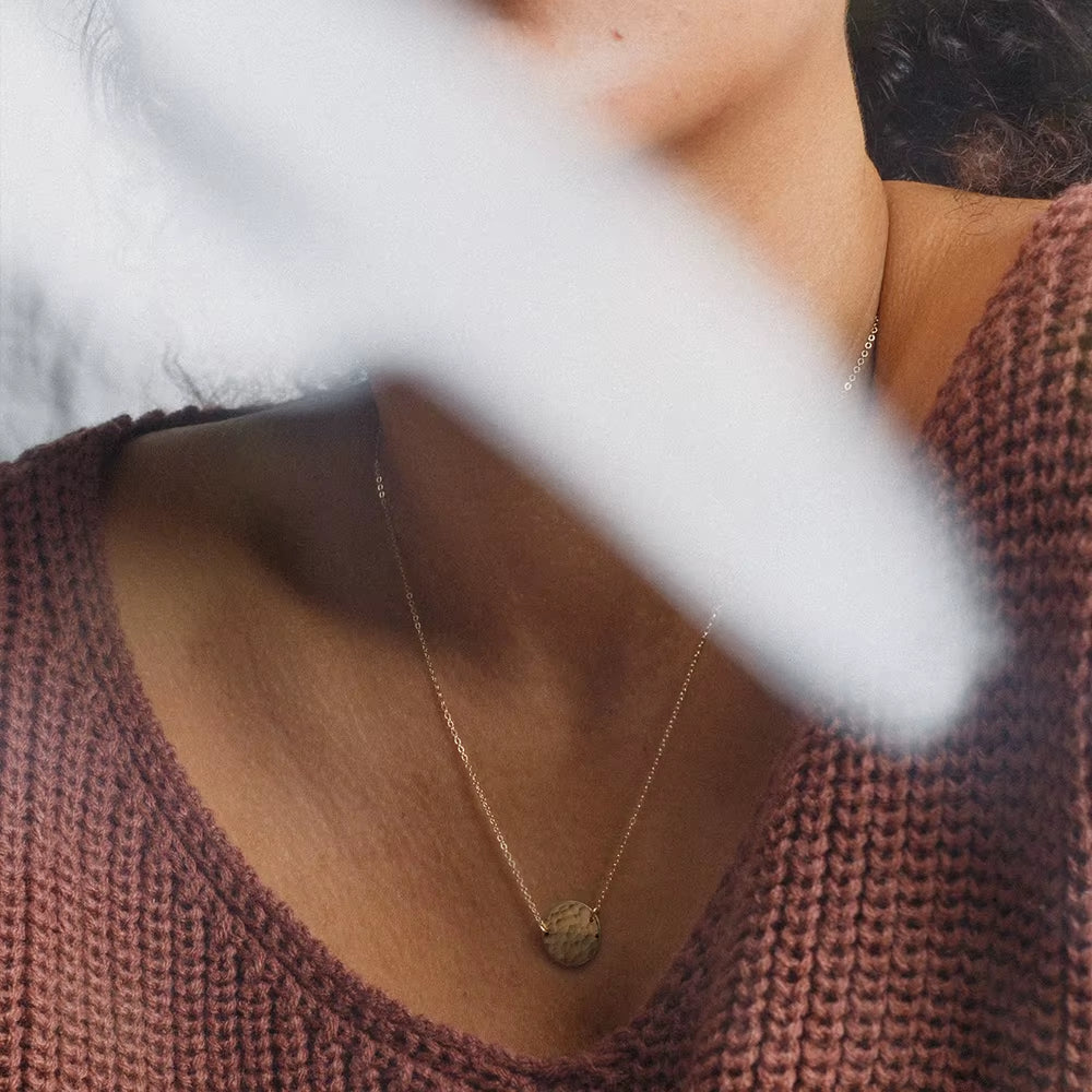 Emanco Women's 316 Stainless Steel 14K Gold-Plated Coin Necklace with Hammer Pattern Pendant