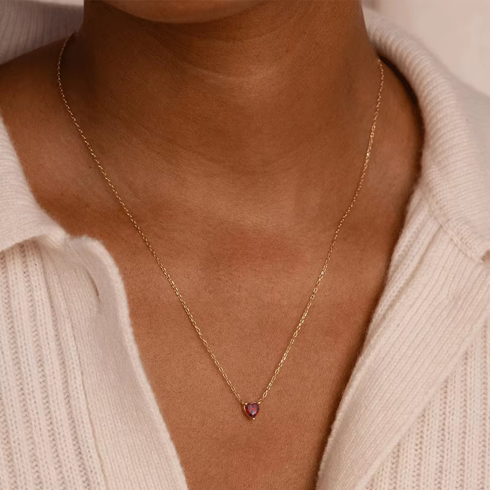 Stainless Steel and 14K Gold Heart-Shaped Birthstone Pendant Necklace for Women with Zircon Accents