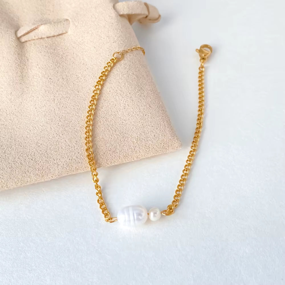 Wholesale Baroque Natural Freshwater Pearl Bracelets with Gold PVD Plating for Women - Cuban Chain Jewelry Collection