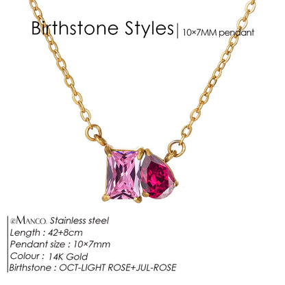 Emanco Elegant Non-Allergenic Korean Stainless Steel Birthstone Pendant Necklace with Zircon Water Drop Design, Gold Plated