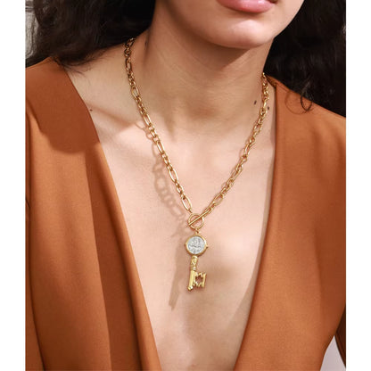 JINYOU 371 Hypoallergenic Stainless Steel Gold Plated Key-Shaped Double-Sided Pendant Necklace