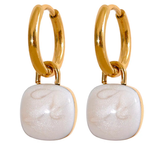 JINYOU 1092 Colorful Enamel Candy Stainless Steel Square Drop Hoop Earrings for Women, 18K PVD Plated Stylish Summer Jewelry